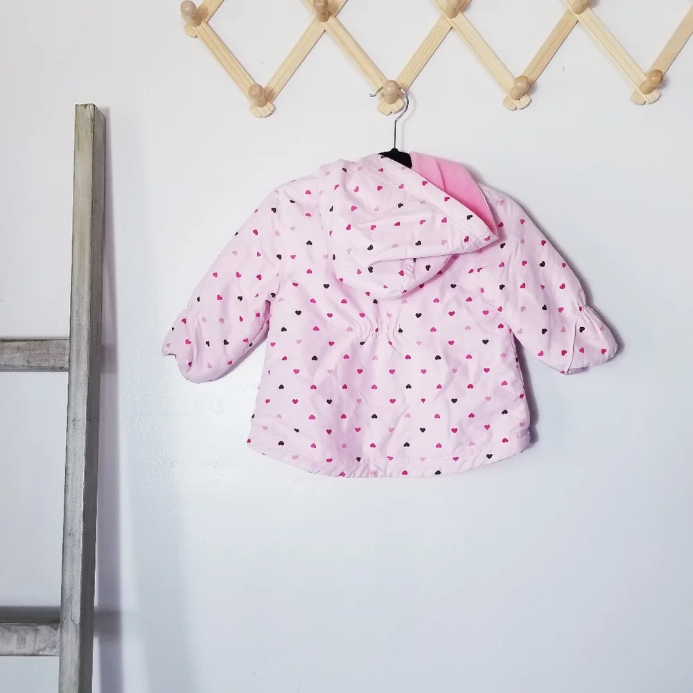 CARTER'S REVERSIBLE PINK HEARTS PINK FLEECE HOODED COAT SIZE 18 MONTHS